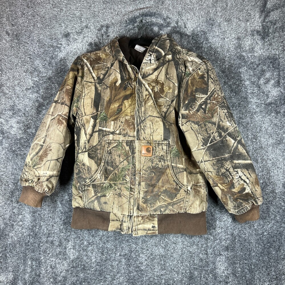 Vintage Carhartt Realtree Camo Hooded Jacket Quilted Duck Canvas Youth M 10-12